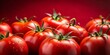 © Indigo Studio - A Close-Up Display of Plump, Vibrant Red Tomatoes with Dew Drops, Against a Bold Red Background, Capturing the Essence of Freshness and Juiciness.