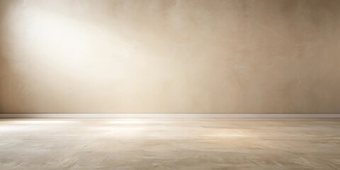 Simple Elegance A Minimalist Perspective of a Light Beige Wall and Smooth, Empty Floor, Bathed in Gentle Sunlight.