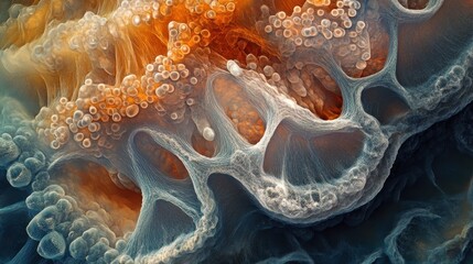 Poster - Abstract close-up of organic structures with vibrant colors and intricate patterns.