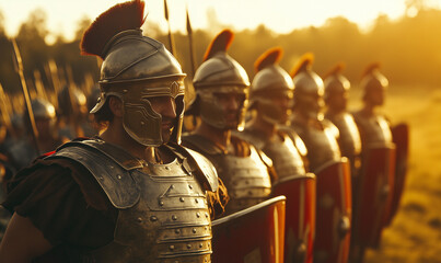 Ancient roman army on the battlefield, Roman Empire, generated ai