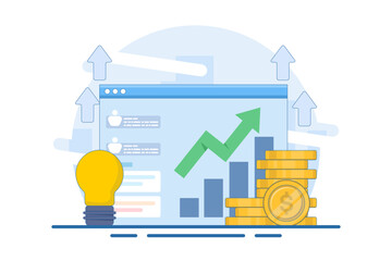 business trend analysis concept and new business trend project promotion. future prediction analysis. Data analysis, stock market analysis, trader, broker. Flat vector illustration on background.