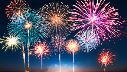 Celebratory fireworks light up the night sky like stars shining brightly.