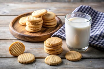 High angle view of homemade shortbread cookies and milk