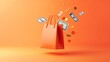 © BerkahStock - An orange shopping bag with money and coins floating around, symbolizing commerce and spending.