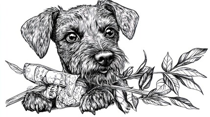 Sticker - A detailed illustration of a dog holding a branch, showcasing its playful nature.