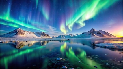 high angle view of northern lights over arctic landscape in spitsbergen