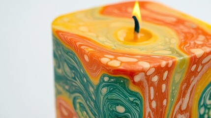 Sticker - A colorful candle with a vibrant swirl pattern, lit and creating a warm ambiance.