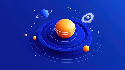 Wall Mural - a colorful depiction of planets in orbit around a central sun against a blue background.