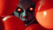 © Vladyslav Tykhonov - Close up of girl with halloween clown make-up and glowing eyes, hiding among the red balloons