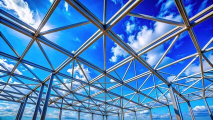 Innovative geometric steel framework against vibrant blue sky, geometry, steel, framework, innovative, design, modern