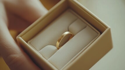 Poster - A gold ring displayed in a small jewelry box, symbolizing love or commitment.