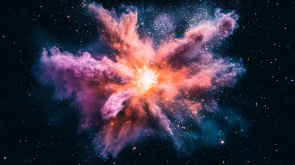 Watercolor floral design, powder burst effect. Party carnival holiday city event 3d modern digital art. Space nebula supernova exploding