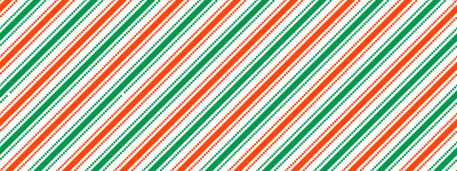 Poster - Christmas seamless pattern. Red and green diagonal straight dotted stripe background. Candy cane repeating decor wallpaper. Christmas peppermint present wrap print. Vector winter holiday gift backdrop