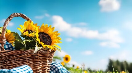 Wall Mural - a close up of a vibrant golden sunflower blooming against a backdrop of a bright cloudless blue sky 