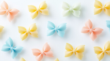 Wall Mural - Pastel Butterfly Pasta: A delightful arrangement of colorful farfalle pasta in pastel shades, forming a charming and whimsical pattern. Perfect for food blogs, culinary websites.