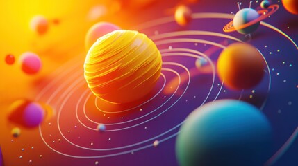 Wall Mural - a colorful depiction of planets in a solar system, showcasing celestial bodies and orbits.