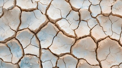 Overhead view of dry cracked earth with distinct soil erosion patterns capturing the dramatic effects of drought and climate change on the natural environment  This abstract