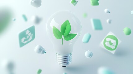 Sticker - A light bulb with green leaves symbolizes eco-friendly energy and sustainability concepts.