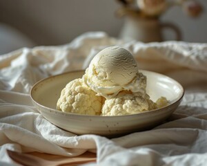 Canvas Print - Ice cream served over cauliflower florets. AI.