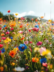 Sticker - A field of wildflowers in bloom. AI.