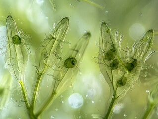 Canvas Print - Close-up of delicate green plant life. AI.