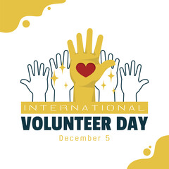 International Volunteer Day poster with illustration of people volunteer with love