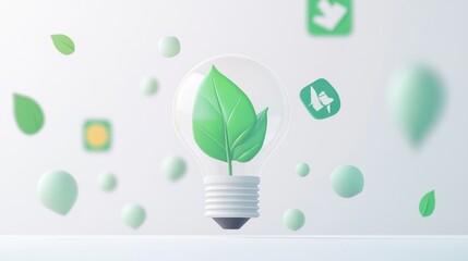 Sticker - A light bulb with a green leaf symbolizes eco-friendliness and sustainability.