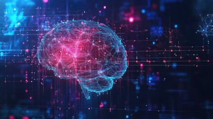 Poster - Technology background with machine learning themes, neural networks, data clusters, and interconnected AI symbols, 
