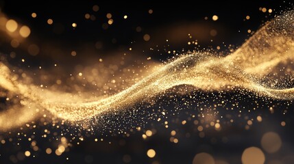 Wall Mural - elegant golden sparkling dust swirls gracefully in the air against a deep black background creating 