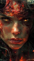 Fiery Demon Woman Portrait - Fantasy Art