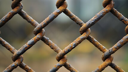 A rusty chain link fence with a few rusty links