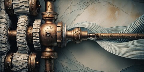 Poster - Abstract steampunk industrial pipe with a flowing metal texture.