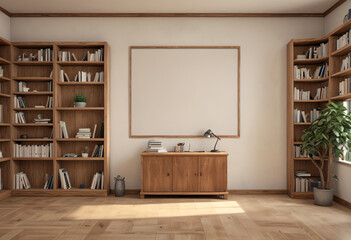 Wall Mural - house room interior furniture with copy space, simple background, with book shelves