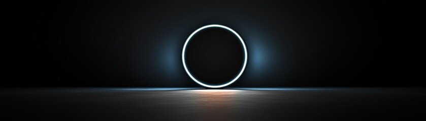 Poster - Glowing Circular Neon Light in Dark Room