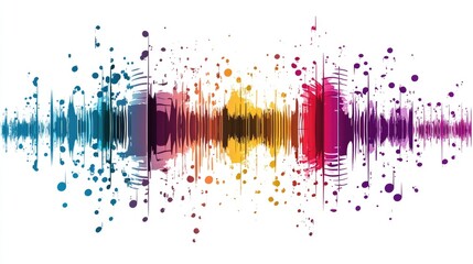 Poster - An intricate design of colorful, layered sound waves representing the complexity of sound, isolated on a white background for PNG use.