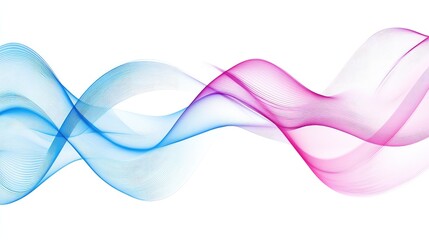 Poster - Elegant sound waves in shades of blue and pink, layered to show the intricacies of sound technology, with a white transparent background.