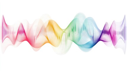 Poster - Elegant, colorful sound waves layered together, showcasing the beauty of modern audio technology, framed on a white transparent background.