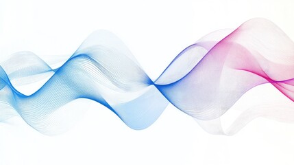 Poster - Elegant sound waves in shades of blue and pink, layered to show the intricacies of sound technology, with a white transparent background.