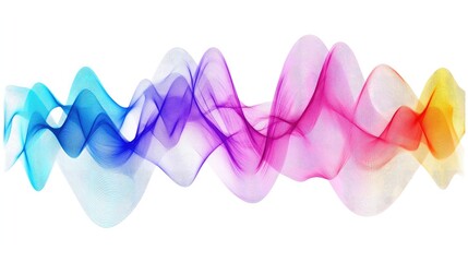 Poster - Intricate, colorful sound waves layered in different hues, representing audio complexity, isolated on a white background for PNG use.