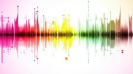 Poster - Layered sound waves in neon colors, designed to showcase the beauty of modern audio technology, set on a crisp white background.