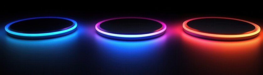 Poster - Three Circular Platforms with Neon Lighting