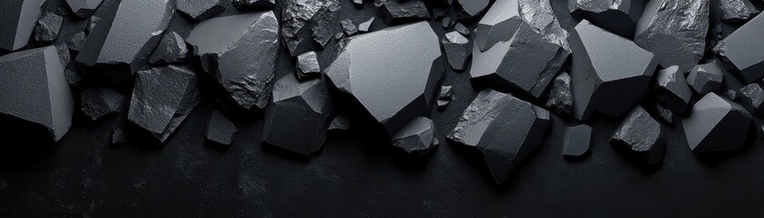 Poster - Black, Angular Rock Fragments on Dark Surface