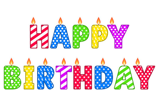 Colorful birthday candles spell out 
