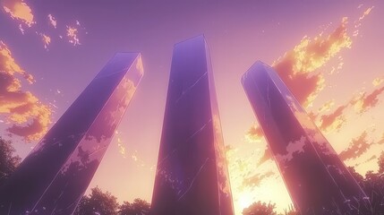 Poster - Enchanting Anime Land at Sunset with Towering Structures