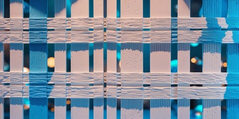 Sticker - Abstract blue and white striped woven texture background.