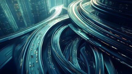 A Futuristic, Intertwined Highway System at Night