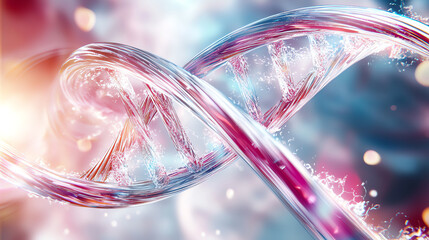 Poster - Abstract DNA structure, colorful light effects, scientific background.