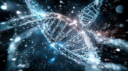 Poster - Abstract representation of DNA strands in a vibrant, luminous environment.