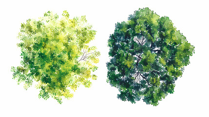 Wall Mural - Vector tree top watercolor hand drawn view isolated on white background for landscape plan and architecture layout drawing, elements for environment and garden. Watercolor Landscape. Illustration