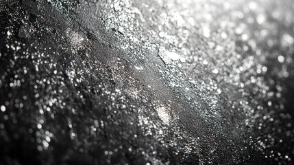 Wall Mural - a close-up abstract texture of a dark, textured surface with light reflecting off of tiny droplets o